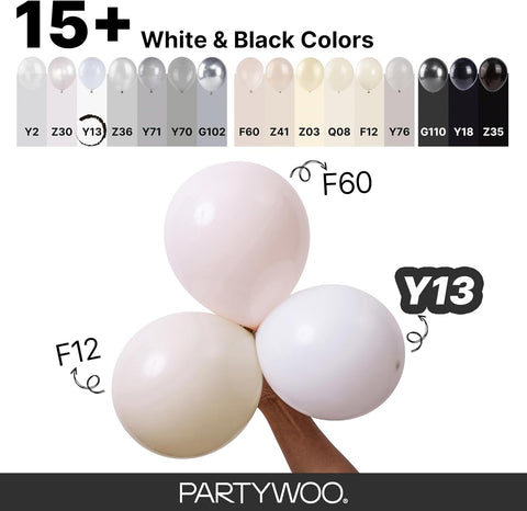 PartyWoo White Balloons 140pcs Matte White Latex Balloons Different Sizes
