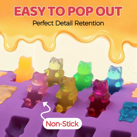 Gummy Molds, 5pcs Gummy Bear Candy Silicone Molds with 2 Droppers & 1 Brush