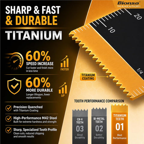Bionso 55PCS Oscillating Saw Blades, Professional Universal Titanium Multitool Blades for Wood Plastics Metal, Quick Release Multi Tool Kits Fit Dewalt Ryobi Milwaukee Rockwell Fein Makita
