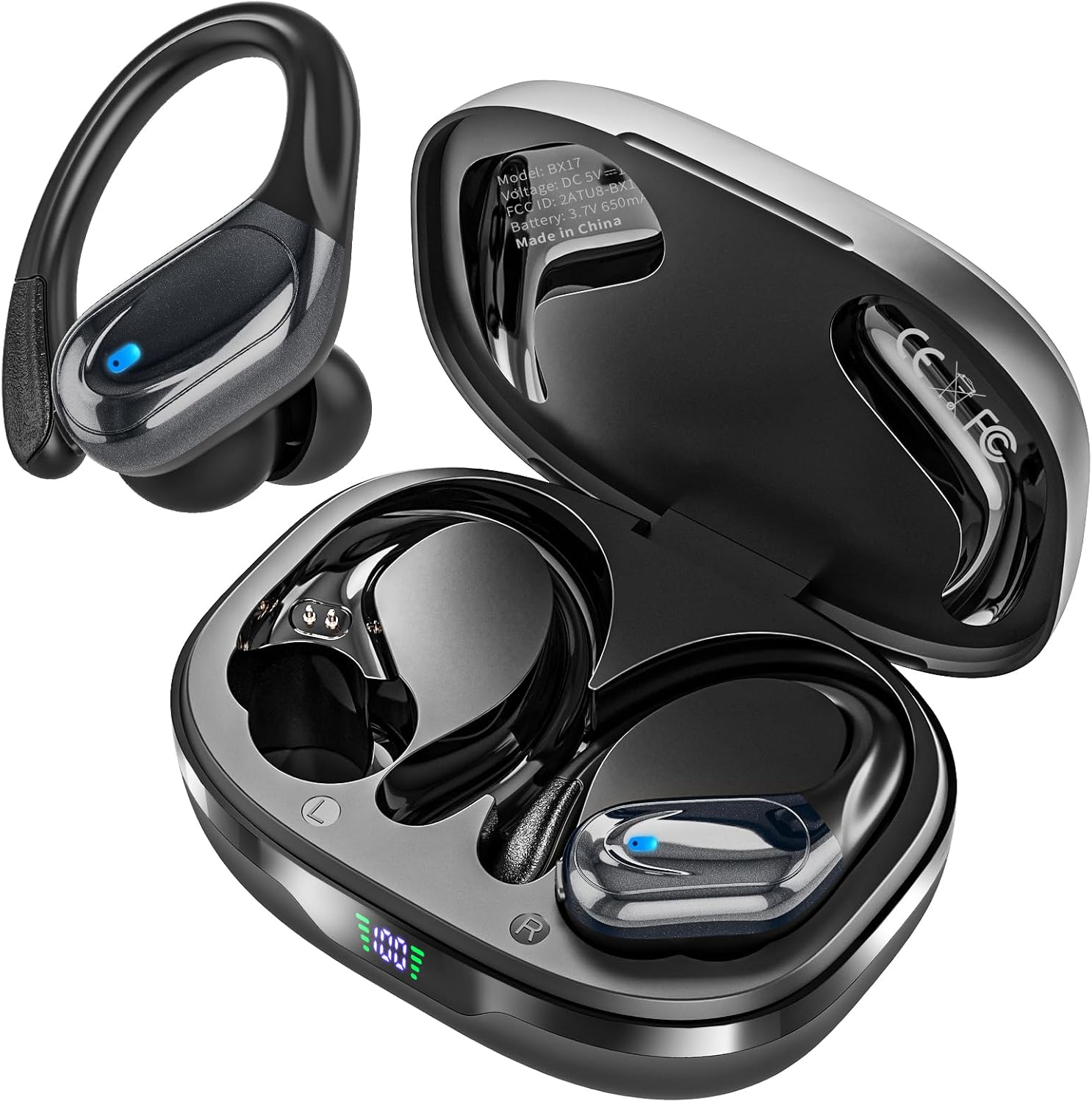 HAOYUYAN Wireless Earbuds, Sports Bluetooth Headphones, 80Hrs Playtime Ear Buds with LED Power Display, Noise Canceling Headset, IPX7 Waterproof Earphones for Workout/Running