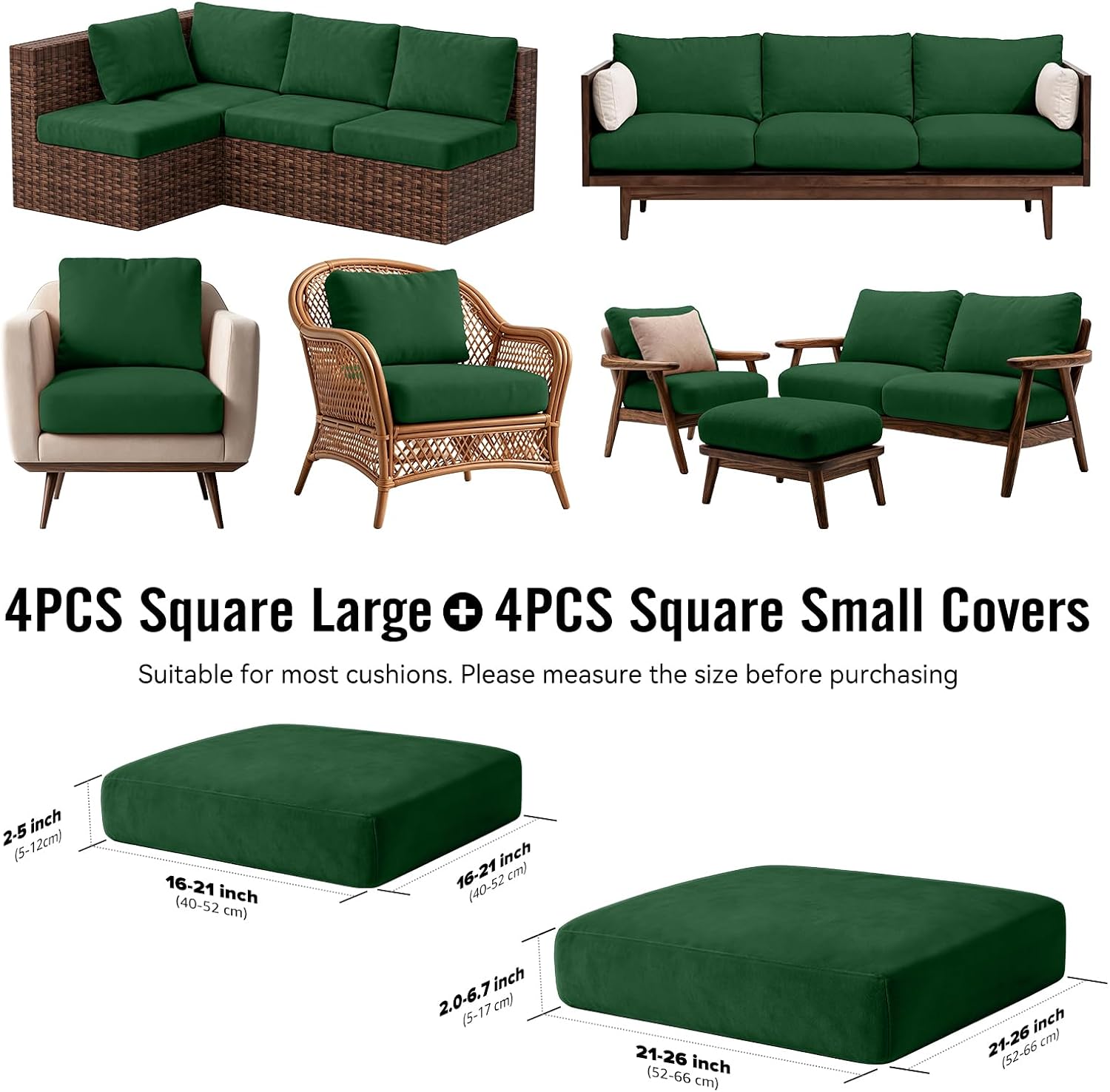 8Pcs Outdoor Cushion Covers, Stretch Patio Furniture Couch Chair Slipcovers