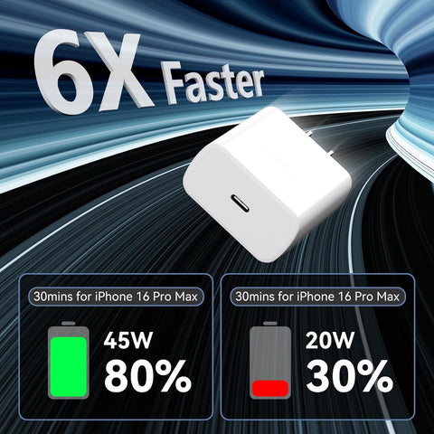 Phone 17 16 Pro Max Charger Fast Charging, 45W Super Fast USB C Charger Block with 6.6FT Charging Cable for 17 16 Pro Max/17 16 Pro/16 Plus,15 Pro Max/15 Pro/16, Android Phone