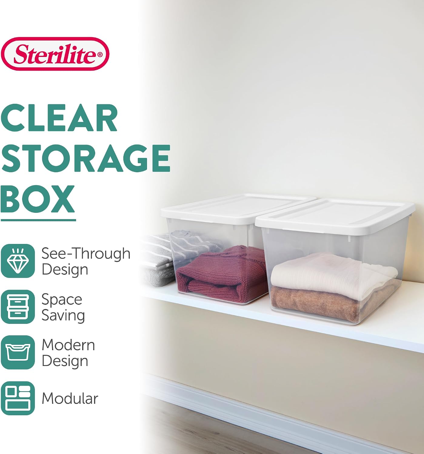 Sterilite Storage Box, Stackable Clear Plastic Bins, 20 Quart, 12-Pack
