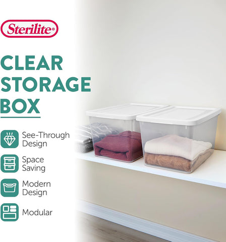 Sterilite Storage Box, Stackable Clear Plastic Bins, 20 Quart, 12-Pack