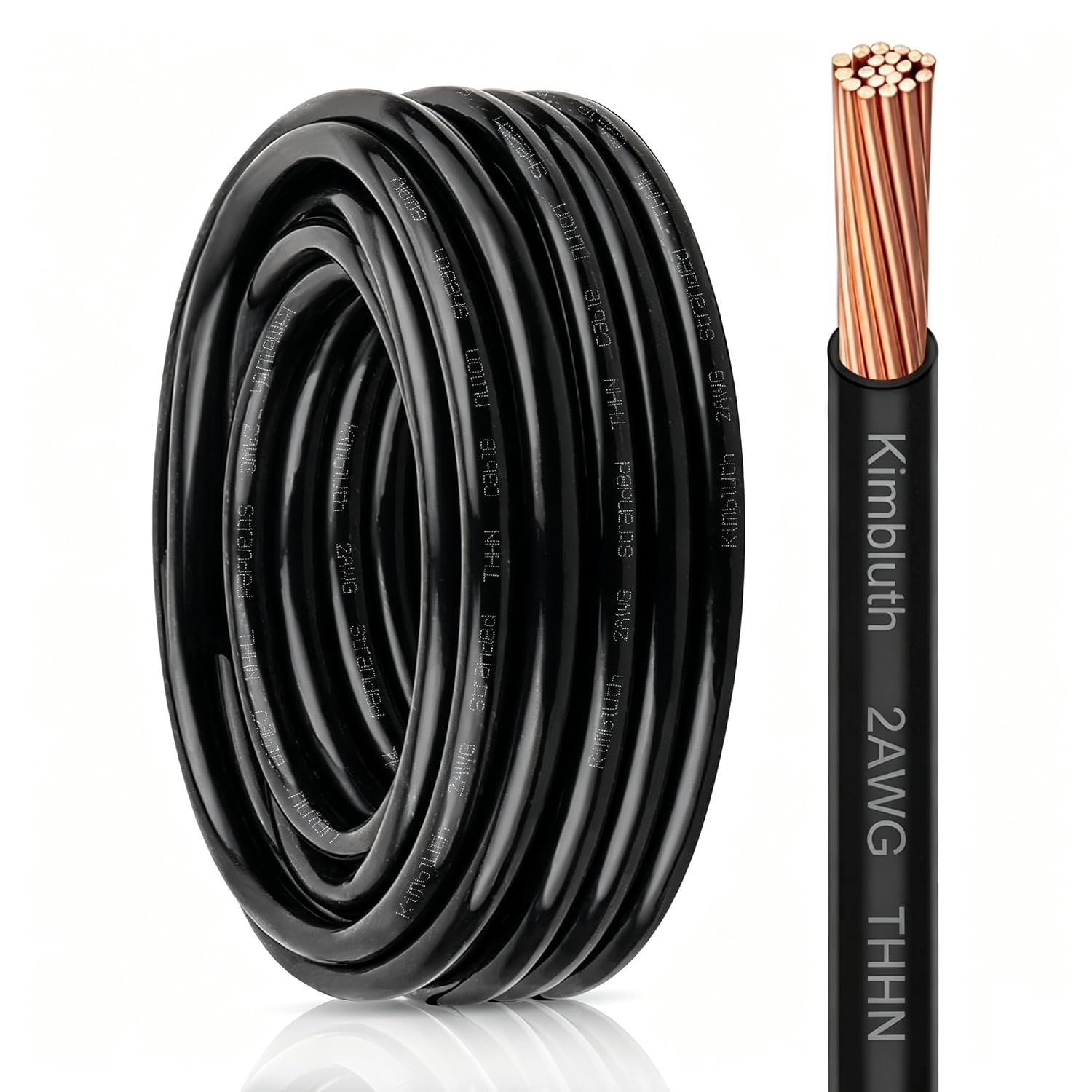 THHN Wire 2 Gauge 10 FT Stranded Copper Wire, Black