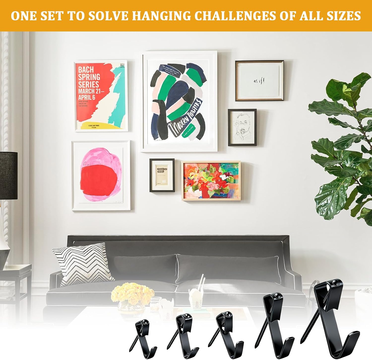 KURUI 214Pcs Picture Hanging Hooks, Renter Friendly Picture Hanging Kit with Heavy Duty Picture Hangers and Hardware Nails, for Frame, Painting, Art and Photo, on Drywall,Plaster, and Wood Wall