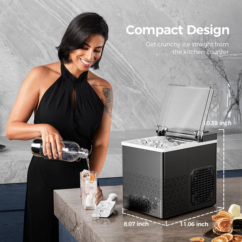 Kismile Ice Maker Countertop, Small Ice Maker for Home, Black