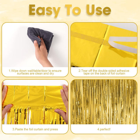 Voircoloria Gold Foil Fringe Backdrop Curtains, 3.3x8.2ft, 3 Pack
