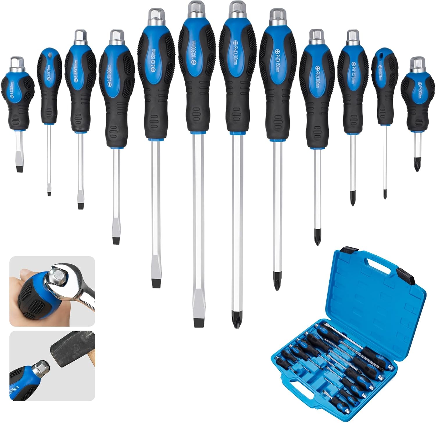ROTATION 12pc Magnetic Screwdriver Set, with Go-Thru Steel Blades