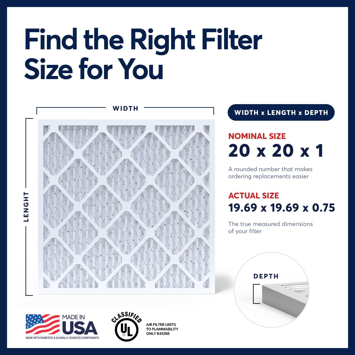 BNX TruFilter 20x20x1 Air Filter MERV 13 AC Filter, HVAC Furnace Filter, 6 Pack (ACTUAL SIZE 19.69"x19.69"x0.75") Allergies, Dust, Pet Dander & Smoke - MADE IN USA - MPR1500 / FPR 10