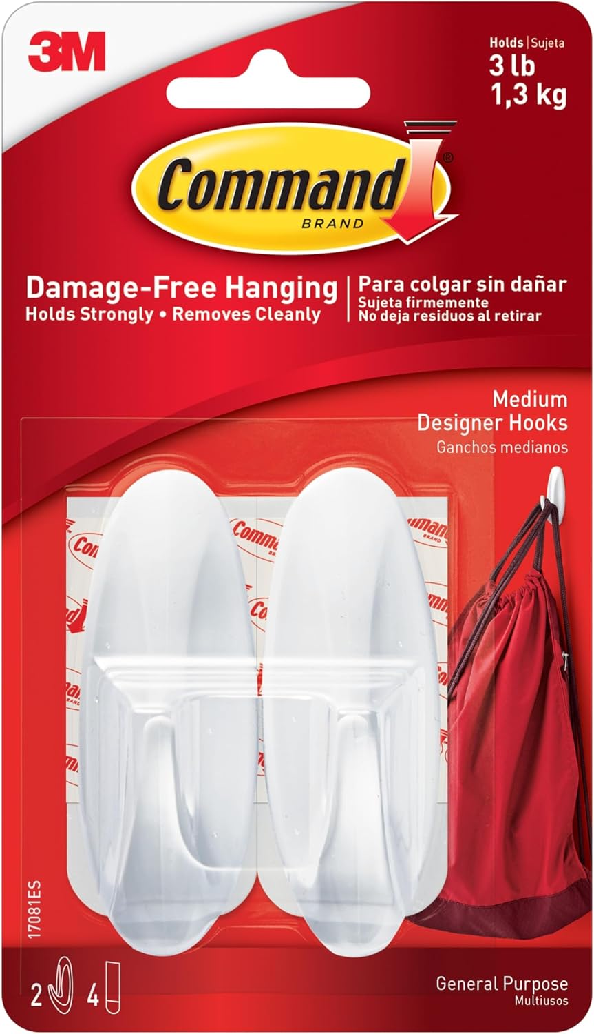 Command Medium Designer Hooks, 2 Hooks, 4 Strips