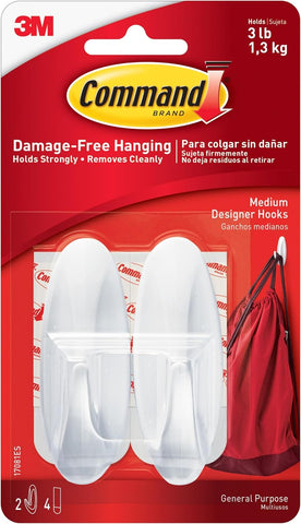 Command Medium Designer Hooks, 2 Hooks, 4 Strips
