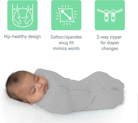 SwaddleMe by Ingenuity Compression Baby Swaddle Pod in Velboa, Two-Way Zipper for Easy Diaper Changes, Improves Sleep & Calms Startle Reflex, 0-2 Months, 1.0 TOG, 2-Pack - Clouds & Stars
