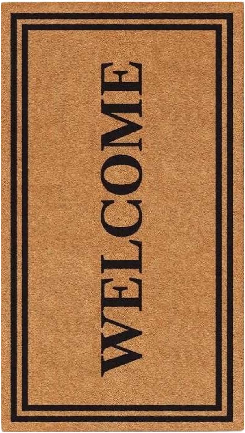 Ottomanson Coco Coir Front Door Mat – Heavy Duty Natural Coir Welcome Mat, Non-Slip Outdoor Entryway Rug, Dirt Scraper Door Mat for Porch & Entrance, Welcome, 30" x 48"