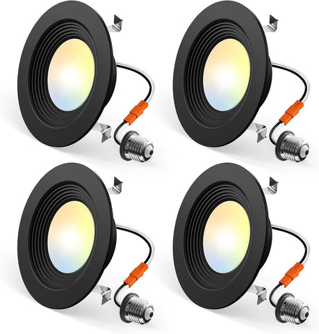 Amico 4 Pack 4 inch 5CCT LED Recessed Lighting, Retrofit Can Lights, Black