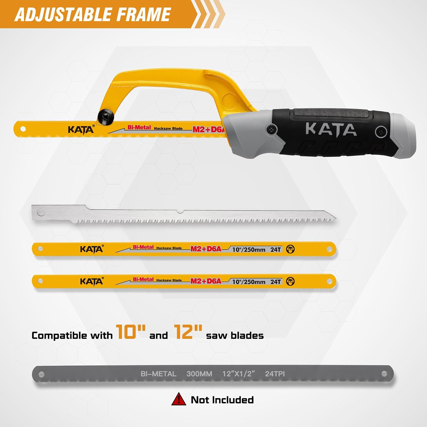 KATA 10 Inch Mini Hacksaw for Metal & Wood Cutting with 4-Piece Blades