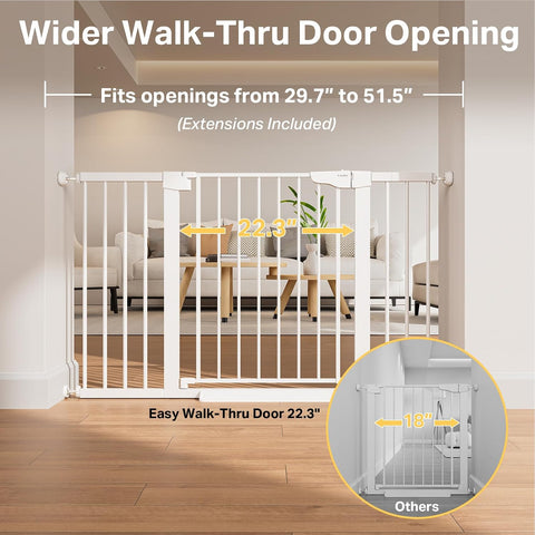 Cumbor 29.7-51.5 in Extra Wide Baby Gate for Stairs, Dog Gate Indoor White