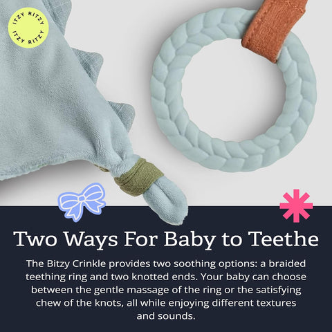 Itzy Ritzy Bitzy Crinkle Sensory Toy with Teething Toy, 0+ Months, Dinosaur