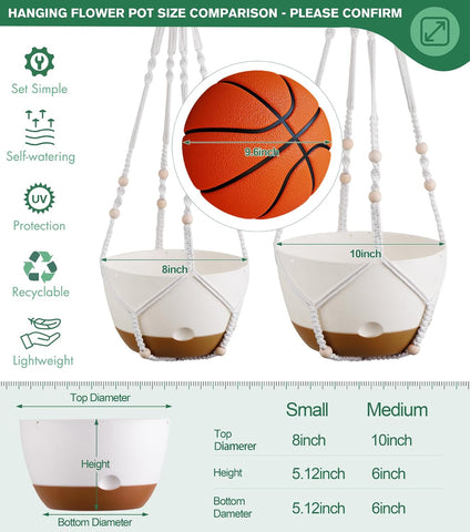 8 Inch Self Watering Hanging Plant Pot with Drainage Holes for Indoor