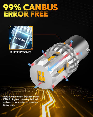 OXILAM Turn Signal Light 1156 LED Bulbs Amber Yellow 2200K Extremely Bright BA15S 1141 1003 7506 LED Bulbs with High Power 12pcs 3020SMD Chipsets, 2 Pack