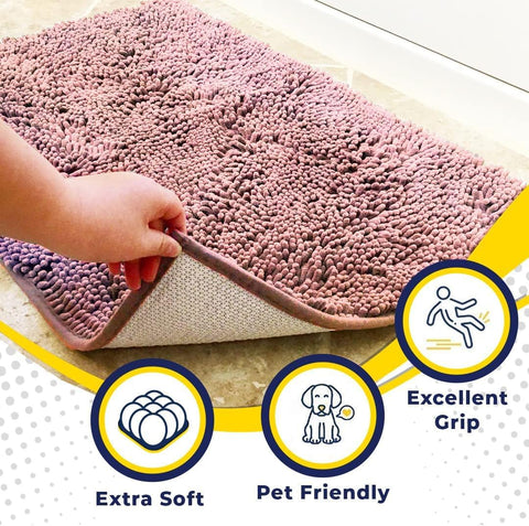 Muddy Mat® | Super Water Absorbent Door Mat Indoor, Microfiber Quick Dry Chenille Entryway Rug, Slip Resistant Front Door Mat, Indoor Mats for Entryway, Machine Washable Pet Rug, Pink 2ft x 4ft