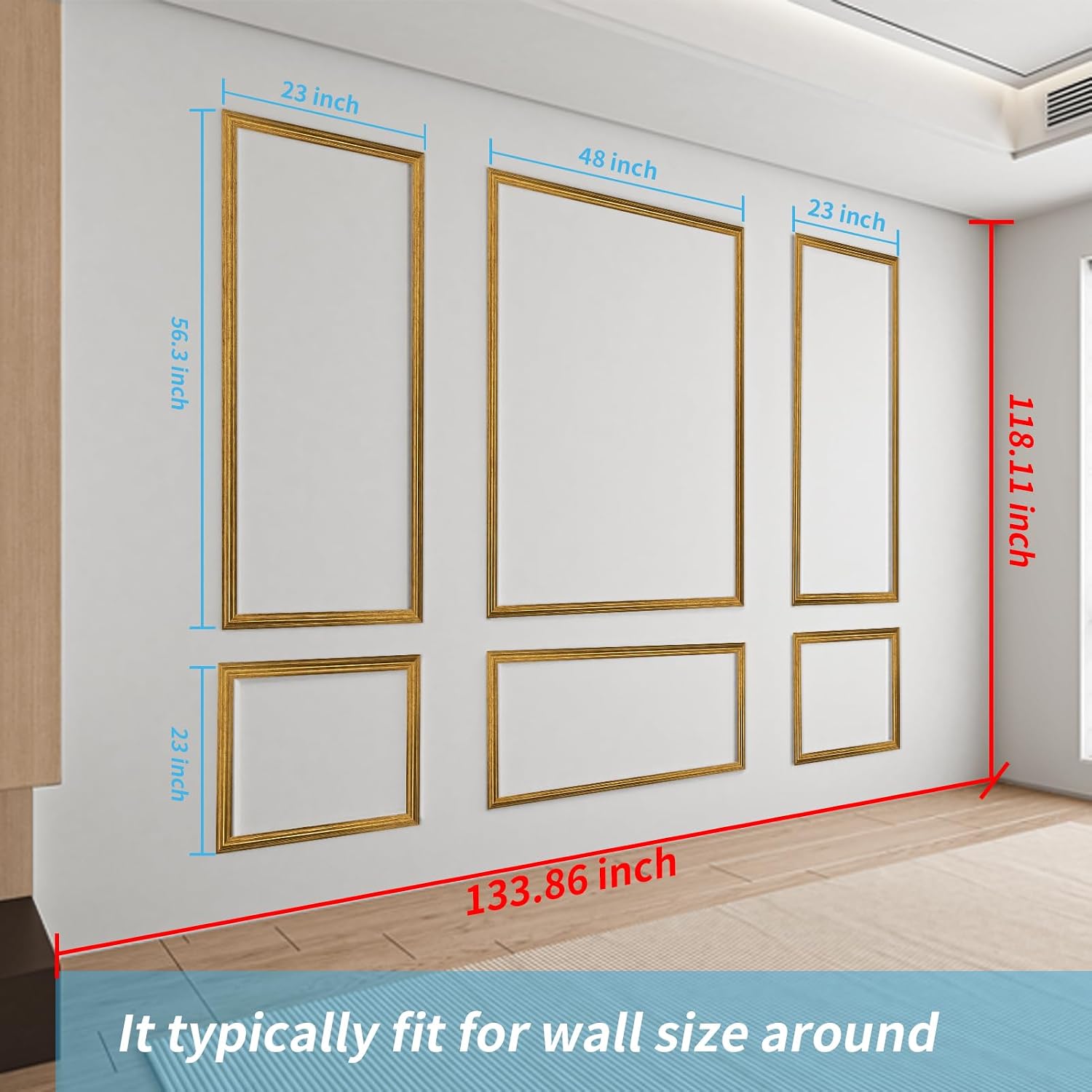 Art3d Pre-Cut Wall Molding Set of 6 pcs, 3 Top 3 Bottom, Antique Gold