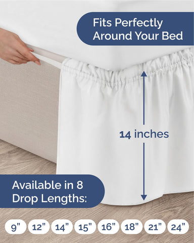 Wrap Around Dust Ruffle Bed Skirt, Queen Size Beds - 14 Inch Drop, White