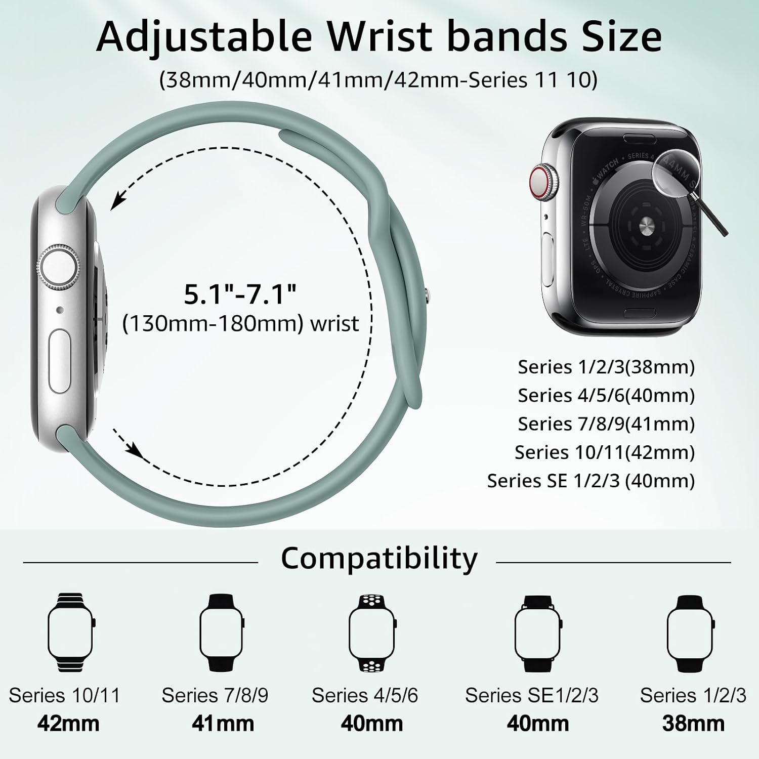 6 Pack Sport Silicone Bands Compatible with Apple Watch Band for Women Men