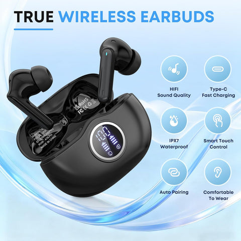 Wireless earbuds, Bluetooth 5.3 Ear buds Headphones with Digital Display