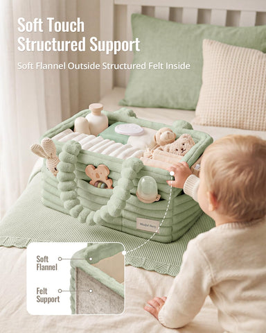 Blissful Diary Flannel Diaper Caddy Organizer & Gift Packaging, Light Green