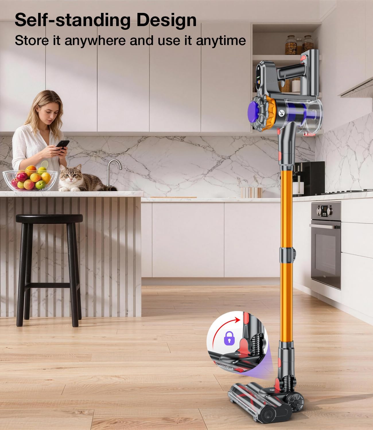 Cordless Vacuum Cleaner, 600W 50KPA Vacuum Cleaners for Home, 65Mins Stick Vacuum Cordless with Self-Standing, LED Display & Anti-Tangle, Lightweight Wireless Vacuum for Pet Hair/Carpets/Floors
