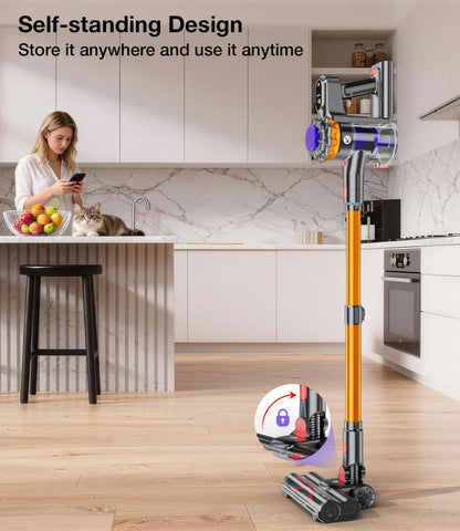 Cordless Vacuum Cleaner, 600W 50KPA Vacuum Cleaners for Home, 65Mins Stick Vacuum Cordless with Self-Standing, LED Display & Anti-Tangle, Lightweight Wireless Vacuum for Pet Hair/Carpets/Floors