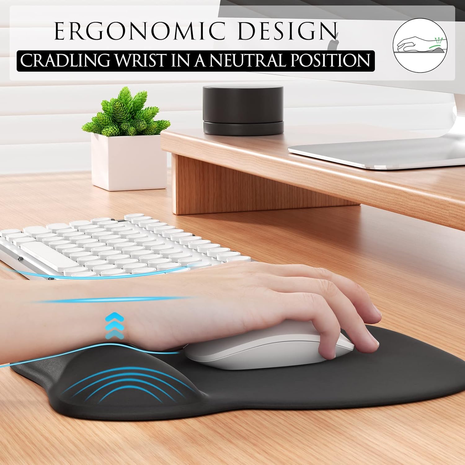 MROCO Ergonomic Mouse Pad with Gel Wrist Rest, 9.4 x 8.1 in, Black