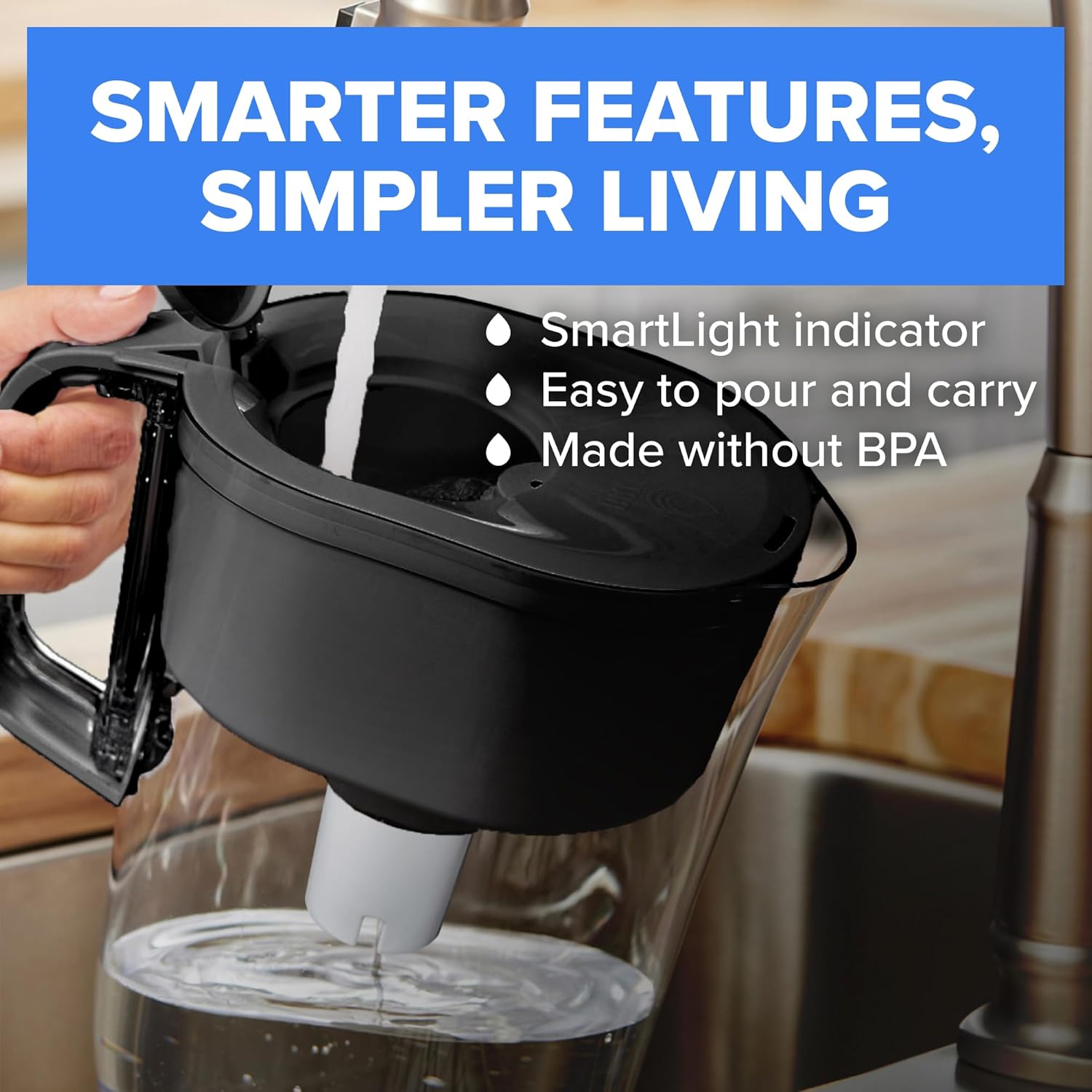 Brita Small 6 Cup Water Filter Pitcher, 1 BritaPlus Filter, Metro, Black