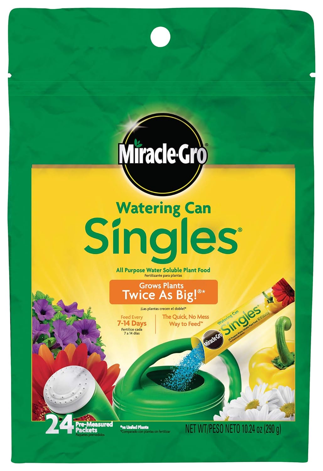 Miracle-Gro Watering Can Singles All Purpose Water Soluble Plant Food - Fertilizer for Flowers, Vegetables, Houseplants, Trees, Indoor and Outdoor Plants, 24 Packets (Pack of 6)
