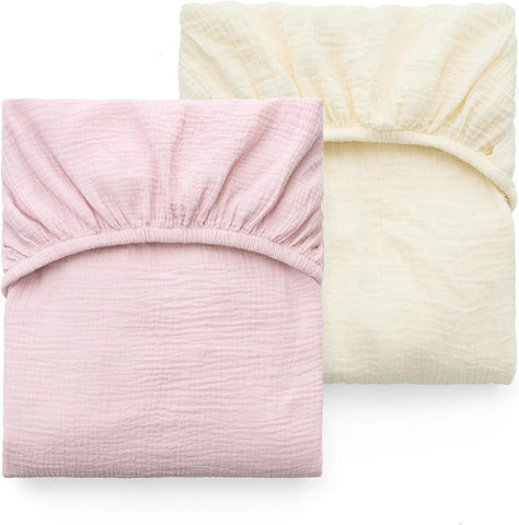 Momcozy Crib Sheets 52"x28", 2 Pack Muslin Crib Sheets for Baby Nursery