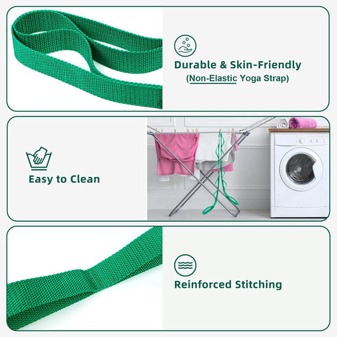 Abiarst Stretching Strap Yoga Straps for Physical Therapy, 10 Loops Non-Elastic Stretch Band for Pilates, Flexibility, Exercise and Gymnastics