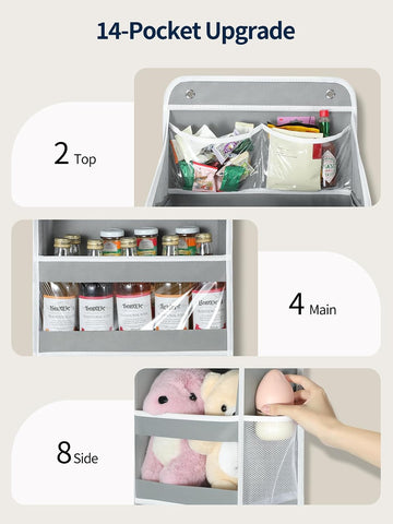 Yecaye 5 Tier Over the Door Organizer, Swing-proof Door Organizer Hanging with Clear PVC Windows, Behind the Door Storage for Bedroom Nursery Closet Laundry Pantry Bathroom, Grey