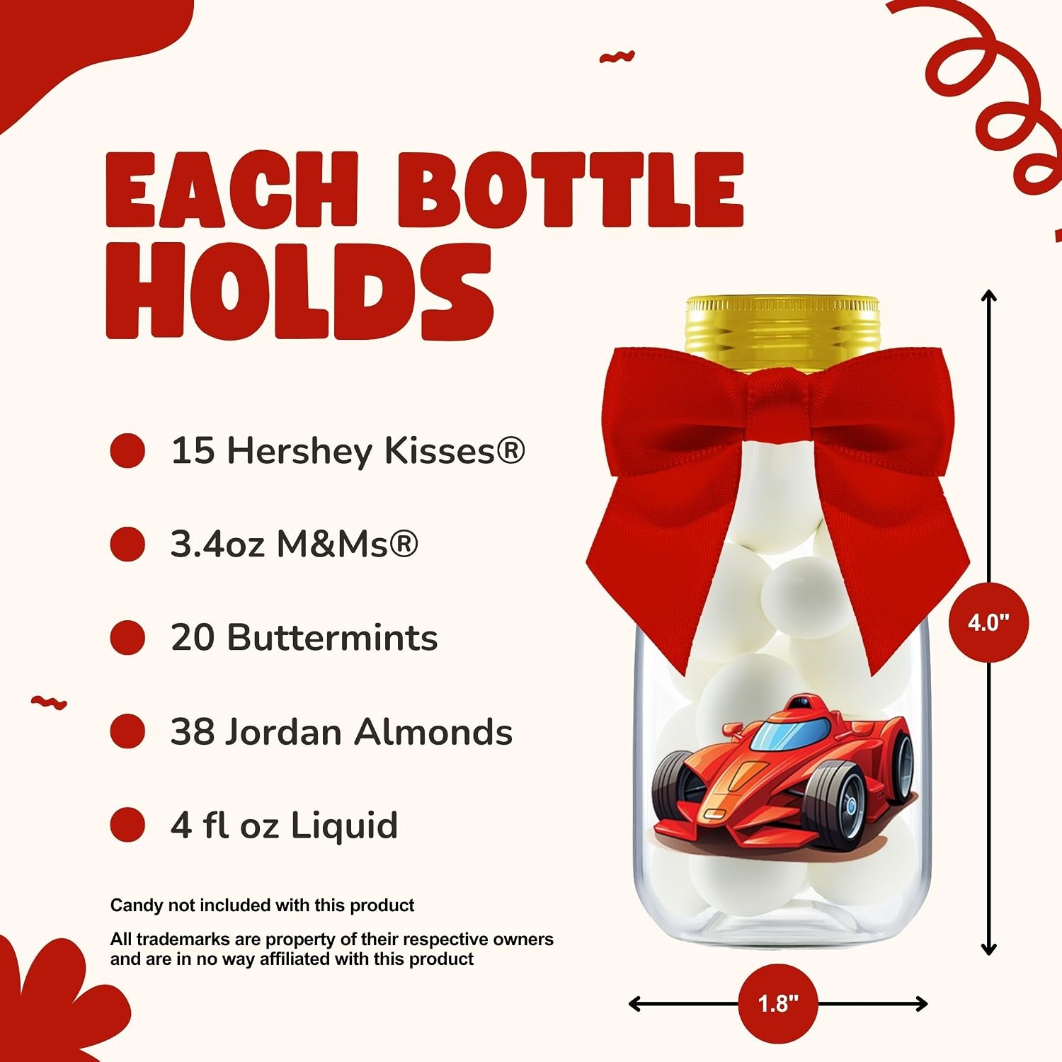 Ethisa Small 12 Pack Race Car Party Favors - DIY Candy Jars with Ribbons and Stickers - Party Decoration Bottles for Birthday and Baby Shower - Racecar Table Centerpieces