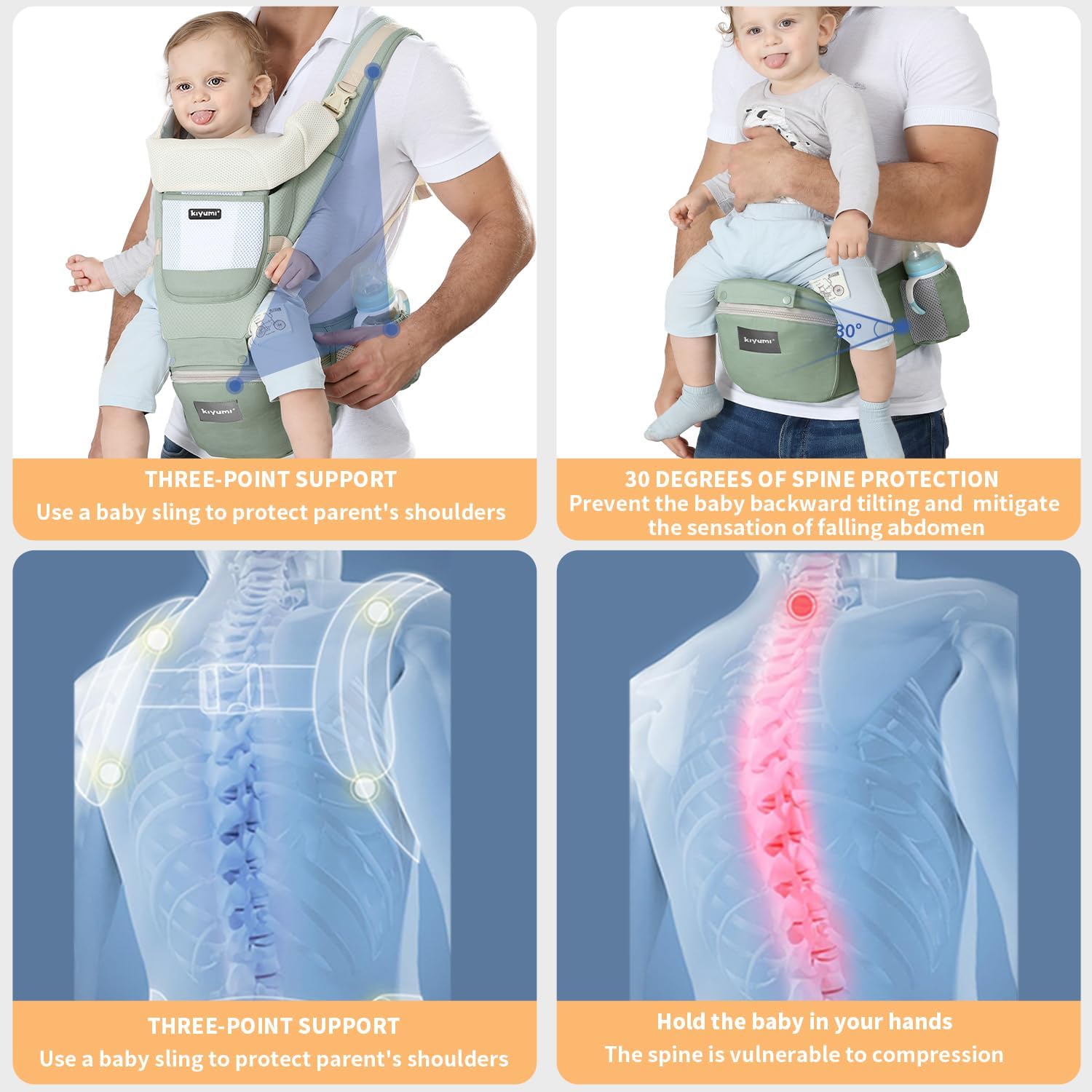 KIYUMI 6-in-1 Baby Carrier Newborn to Toddler with Hip Seat Ergonomic
