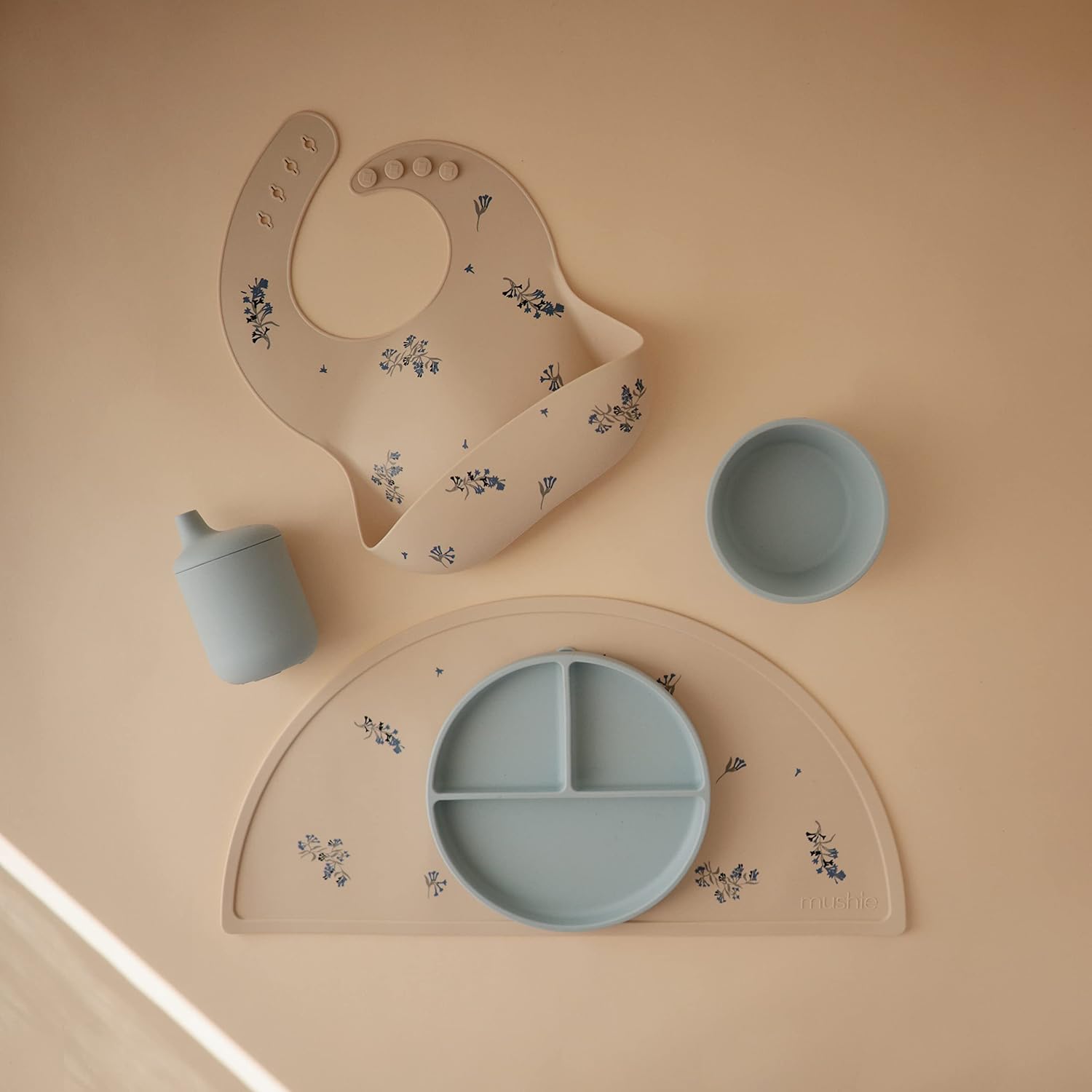 mushie Silicone Placemat for Kids | BPA-Free Non-Slip Design (Lilac Flowers)