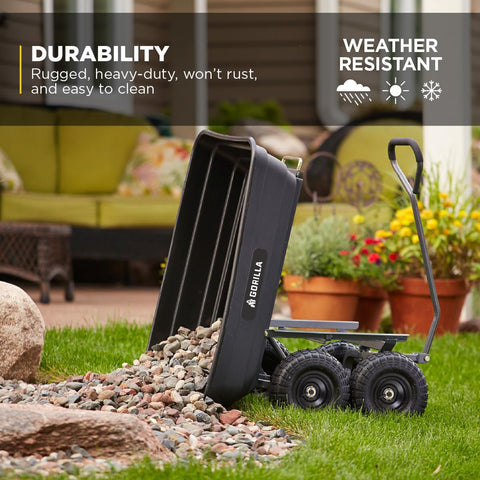 Gorilla Carts Poly Dump Cart, 600 lb. Capacity, 4 Cu ft, Quick Release Dump
