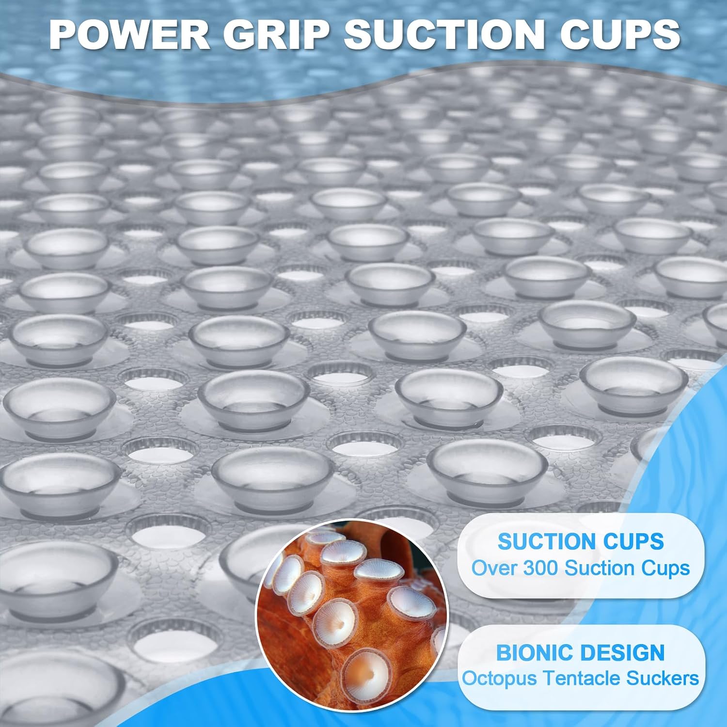 Bathtub and Shower Mats, 40x16 Inch Extra Large Non Slip Soft Bath Tub Mat with Suction Cups and Drain Holes for Bathroom Floor and Keep Tubs Clean, Machine Washable, Clear Gray