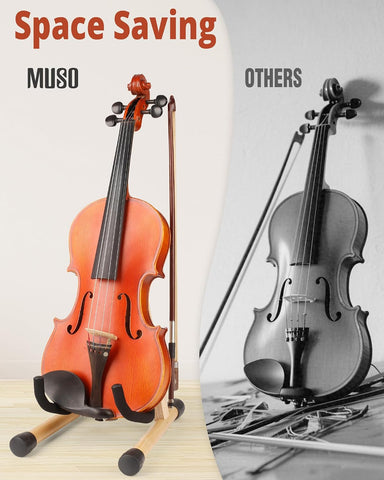 MUSO Wood Violin Stand with bow holder, Ukulele Stand, Wooden Stand for Mini Small Guitars, Banjo and Mandolin
