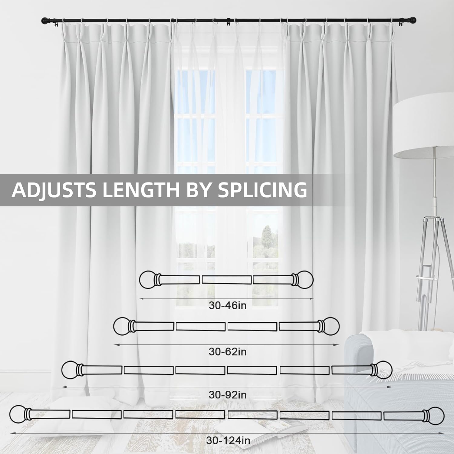 Thestoa 2 Pack Black Curtain Rods for Windows 66 to 120 Inch, 5/8" Diameter Matte Black Small Curtain Rods for Bedroom, Living Room, Kitchen, Outdoor, Farmhouse, Cafe