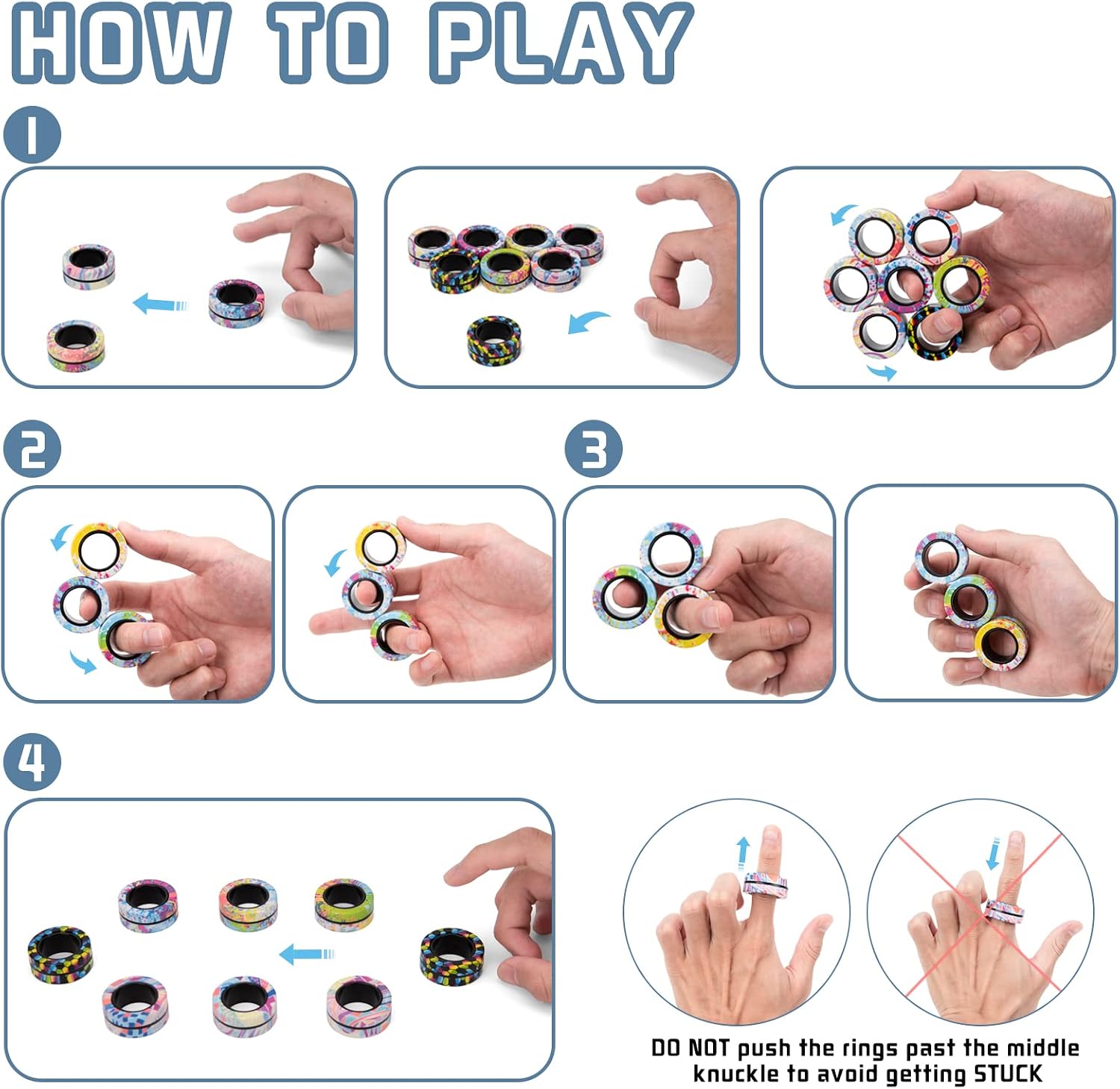 9Pcs Magnetic Rings Fidget Toys Adult Set, Idea ADHD Fidget Stress Toy Pack,Fidget Spinner Rings for Anxiety Relief Therapy Toys for Boy and Girl Ages 8-13,Teens Gift Easter Basket Stuffers