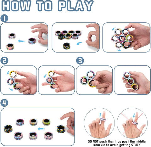 9Pcs Magnetic Rings Fidget Toys Adult Set, Idea ADHD Fidget Stress Toy Pack,Fidget Spinner Rings for Anxiety Relief Therapy Toys for Boy and Girl Ages 8-13,Teens Gift Easter Basket Stuffers