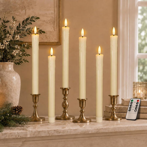 Lezonic Flameless Taper Candles with Remote Timer, Battery Operated Flickering LED Fake Candles for Dining Table Centerpiece Wedding Christmas Mantel Decor, 0.8 x 9.5 inch