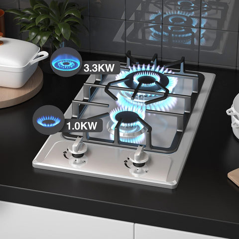 ANHANE 12 Inch 2-Burner Gas Stove: Portable Stainless Steel Propane Cooktop for RV, Apartments & Outdoor – Dual Fuel LPG/NG, Easy to Clean Built-in Gas Cooktop