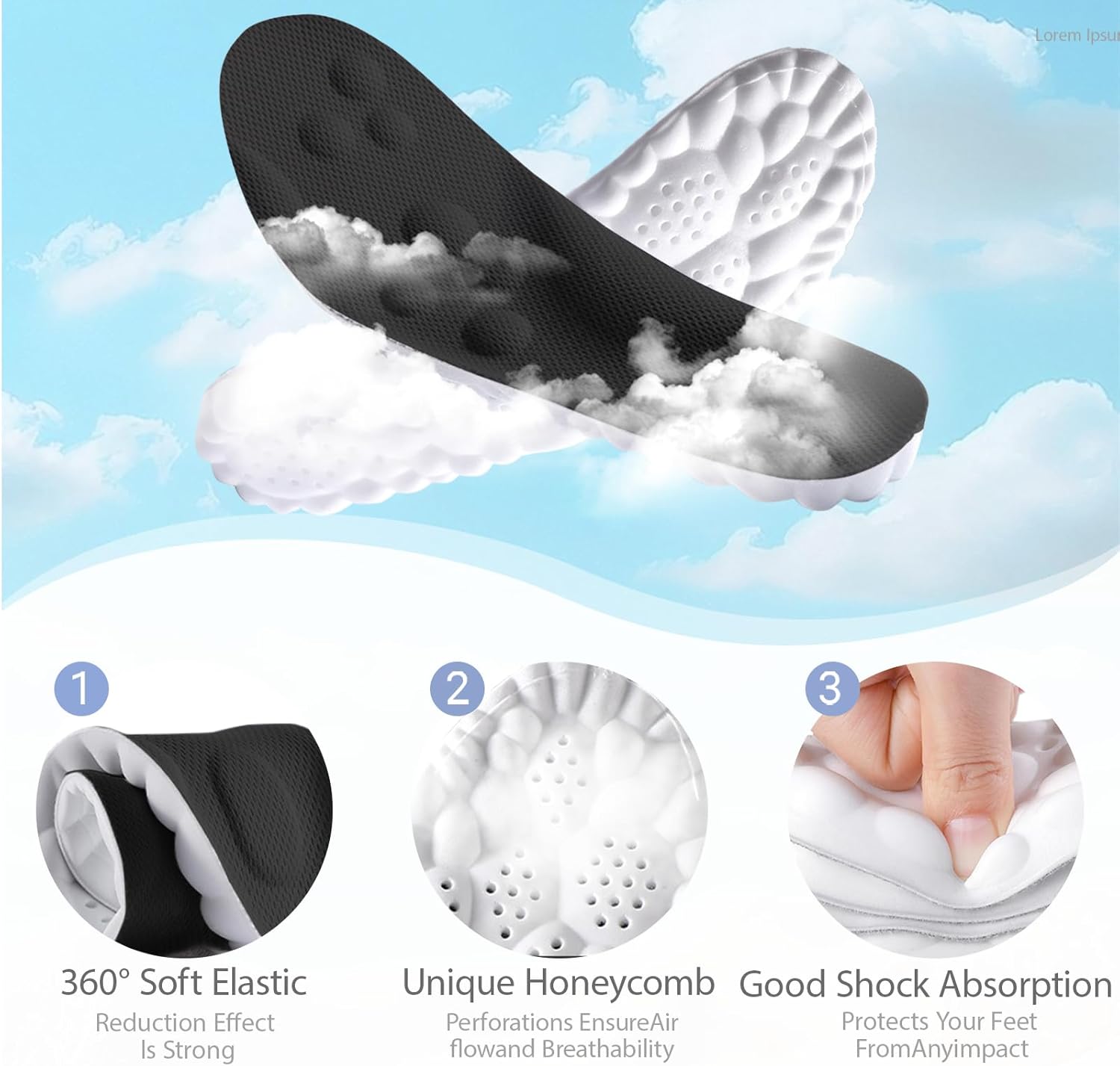 4D Cloud Insoles for Men and Women (Black, Women: US 7-8.5)